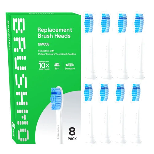Brushmo Sensitive Extra Soft Bristle Compatible for Philips Sonicare Replacement Toothbrush Heads HX6053/64, Gentle Yet Effective Cleaning for Sensitive Teeth and Gums, White, BM658, 8pk