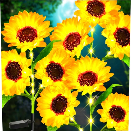 MEINV Solar Flowers Lights Outdoor Waterproof, Upgraded 3 Packs Solar Garden Lights with 9 LED Realistic Sunflower Lights, Solar Powered Patio Lights with Auto On Off Switch for Backyard Bed Garden Decor