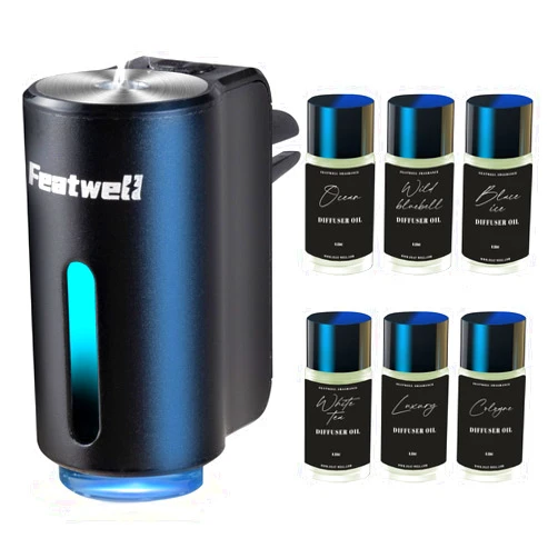 Featwell Car Air Freshener, Three Adjustable Modes Intelligent Car Aroma Diffuser, Rechargeable Car Aroma Diffuser, Black