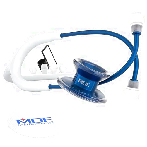 MDF Instruments MD One Epoch Stethoscope, Lightweight Titanium, Adult, Dual Head, Free-Parts-for-Life, White Tube, Titanium Blue, Capridium Chestpiece-Headset, MDF777TCD29