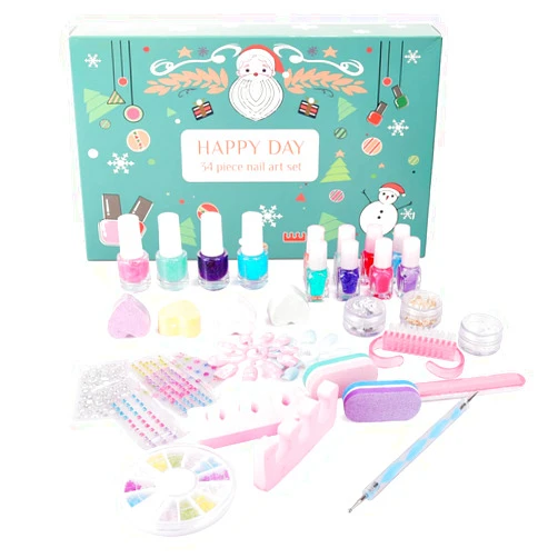 iBi Makeup Water Based Nail Polishes Set Girls, 34Pcs Nail Art Tool Kit for Girls Age 6-15 Including Peelable Nail Polishes, Dotting Pen, False Nail, DIY Sticker, 3D Nail Charms, Nail File and More