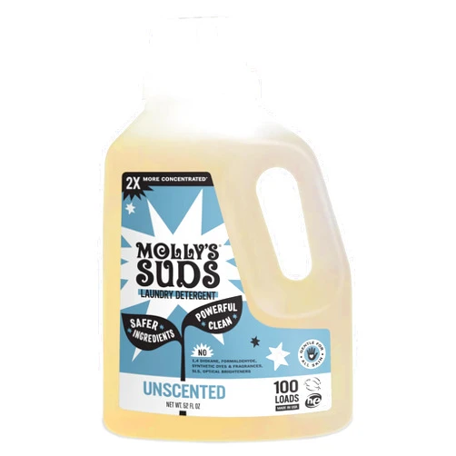 Molly's Suds Liquid Laundry Detergent | Natural Laundry Detergent Soap for Sensitive Skin | 2x Concentrated, High Efficiency (HE) | Unscented - 100 Loads