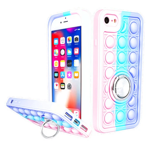 Joyleop Color Bubble Case for iPhone SE 2022/2020/7/8 Fidget Design Unique Silicone Cute Fun Cover Girly Fashion Girls Boys Kids Cases,Kawaii with Metal Ring Buckle for iPhone SE 2022/2020/7/8 4.7