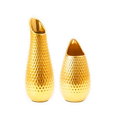 Gülife BASDHE Ceramic Vase, Set of 2 - Flower Vase Luxurious Style for Modern Table Shelf Home Decor, Fit for Fireplace Bedroom Kitchen Living Room Centerpieces Office Desk,Gold