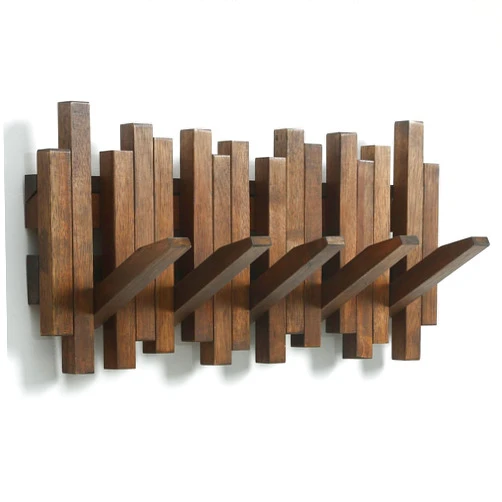 GOGREEBELL Natural Wood Wall Mounted Piano Coat Rack| Coat Rack Wall Mount| Flip Down Wall Hook Rack 5 Hooks| Entryway Coat Rack,Made of Acacia Wood (Walnut Color Dyed with Wood Wax Oil).Wall Art