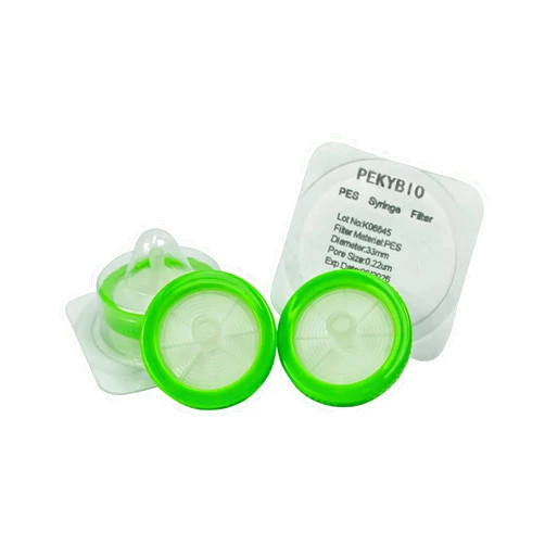 PEKYBIO Sterile Syringe Filter PES Hydrophilic Filtration 0.22μm Pore Size, 33mm Membrane Diameter for Lab, Pack of 10