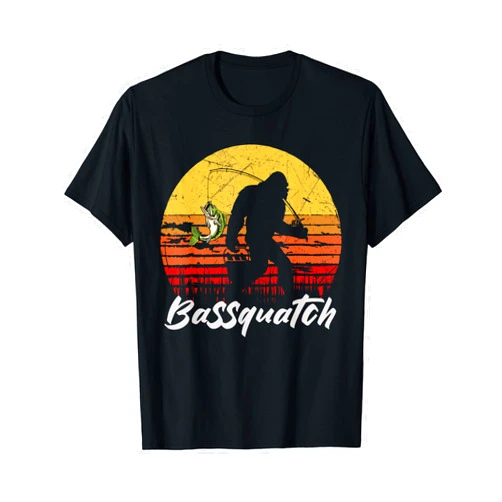 Man Outdoor Fishing Bassquatch Bigfoot Bass Fish Vintage T-Shirt