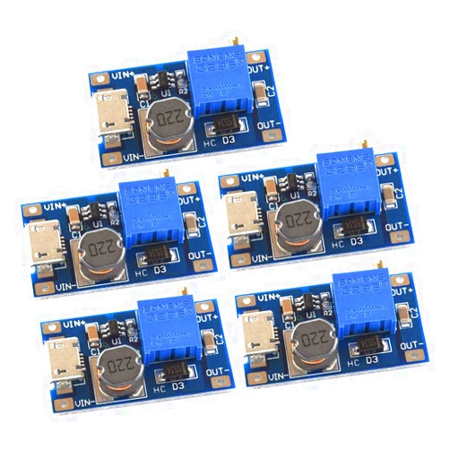 SDTC Tech 5pcs DC-DC Boost Converter 2V-24V to 5V-28V 2A Adjustable Voltage Regulator Micro USB 5V 9V 12V 24V Step Up Power Supply Module