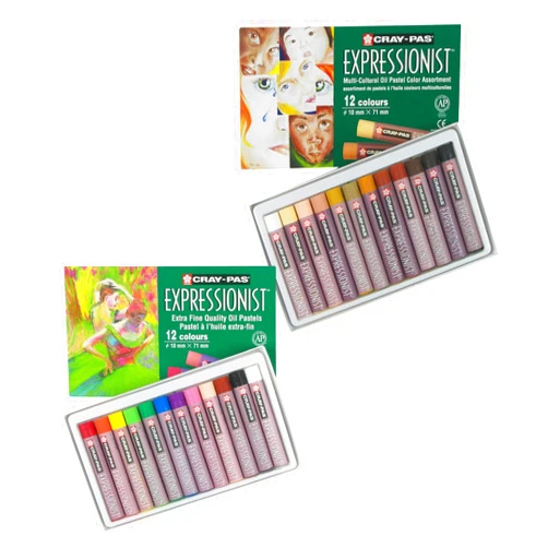 SAKURA Cray-Pas Expressionist Oil Pastel Set - Soft Oil Pastels for Artists - 12 Colors & Cray-Pas Expressionist Multi-Cultural Oil Pastel Set - Soft Oil Pastels for Artists - 12 Colors