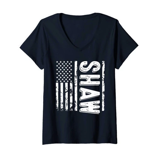 Proud Shaw Last Name Designs Womens Shaw Last Name Funny Surname Team Shaw Family V-Neck T-Shirt