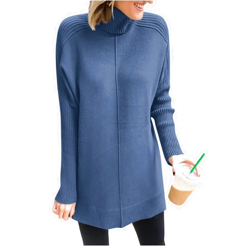 ANRABESS Women Turtleneck Oversized Sweaters 2024 Trendy Outfits Cozy Long Sleeve Knit Split Tunic Pullover Tops Fall Clothes