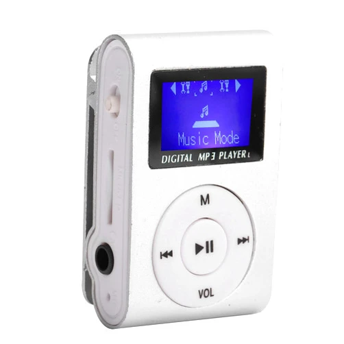 214 MP3 Player, LCD Screen Display Music Player, Mini Digital BackClip Player with Earphone and USB Cable, Support up to 32GB(Silver)