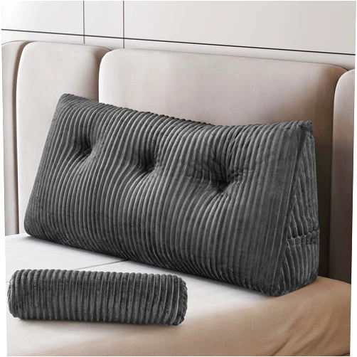 Z-hom Large Wedge Pillow Headboard, Twin Triangular Headboard Pillow, Reading Pillow Standard Bed with a Roll Pillow for Bed Sitting Up Sleeping, Backrest Cushion Headboard Gap Pillow for Back, Grey