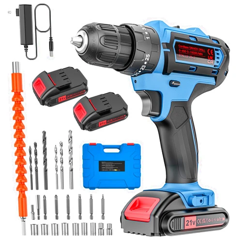 Jaylene Cordless Power Drill Set with Battery and Charger, 25+3 Mini Drill 21V Electric Drill Cordless Hammer Impact Drill Set with 3/8 Inch Keyless Chuck with 2 Batteries