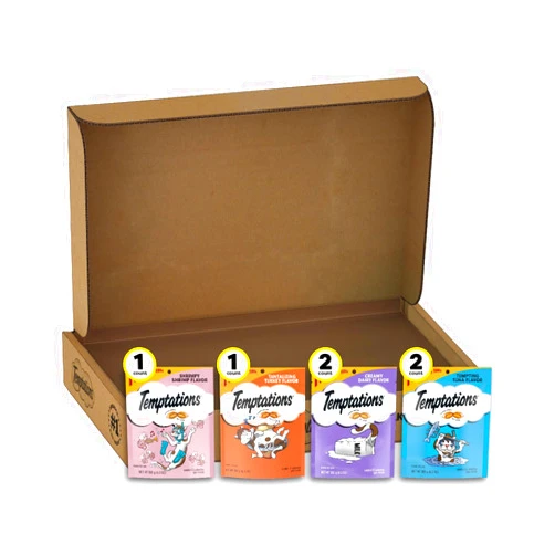 Temptations Classic Crunchy and Soft Cat Treats Variety Pack with Creamy Dairy, Tempting Tuna, Shrimpy Shrimp, and Tantalizing Turkey Flavors, (6) 6.3 oz. Pouches