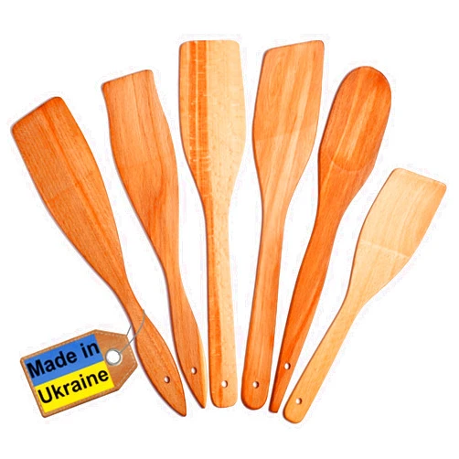 ECOSALL 6 Wooden Spoons for Cooking – Made in Ukraine 100% Natural Healthy Nonstick Wooden Spatula Spoons - Premium Solid Wood Cooking Utensils Set - Strong, Durable Eco Hardwood Beechwood Spoons Set