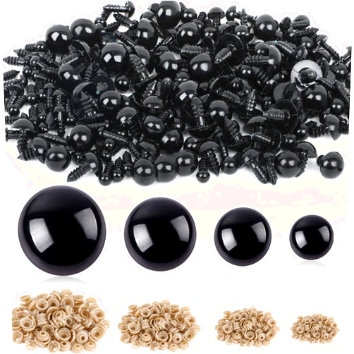 UPINS 500 Pcs 16-30 MM Large Safety Eyes for Amigurumi Black Plastic Craft Dolls Crochet Eyes for DIY Toy Puppets Bear Stuffed Animals Amigurumi Making Supplies (4 Size)