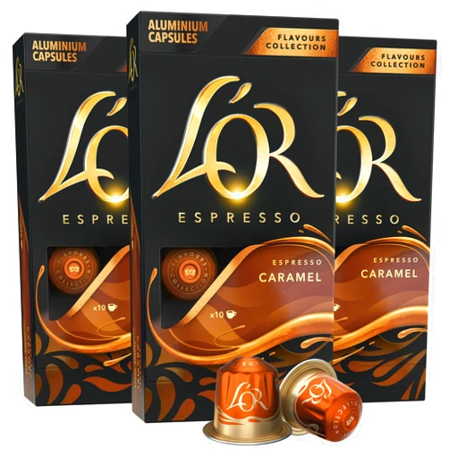 L'OR Espresso Capsules, 30 Count Caramel, Single-Serve Aluminum Coffee Capsules Compatible with the L'OR BARISTA System & *Nespresso Original Machines