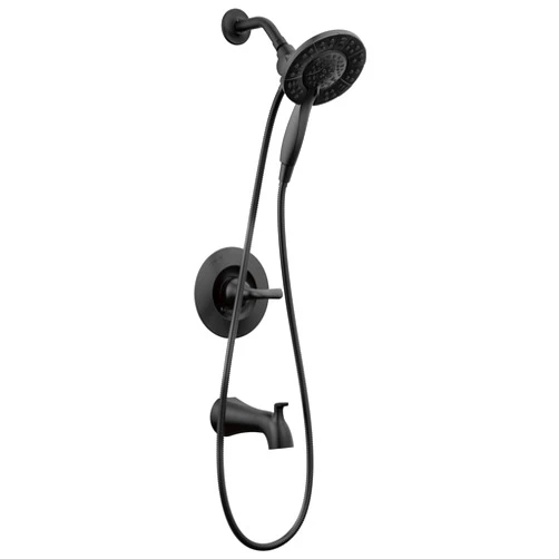 Delta Faucet Arvo 14 Series Single-Handle Tub and Shower Trim Kit, Shower Faucet with 4-Spray In2ition 2-in-1 Dual Hand Held Shower Head with Hose, Matte Black 144840-BL-I (Valve Included)