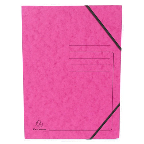 Exacompta 555420E Elasticated Document Folders Without Flaps with Lined Print on Cover for Identifying Folders Glossy Card 355gm2 for A4 Document Filing Pack of 5 Pink