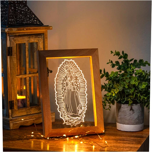 LIFESTYLES WAREHOUSE Luxury Home Decor Wood LED Lamp Frame Virgin Mary, San Judas, Jesus Night Light RGB (Virgin Mary LED)