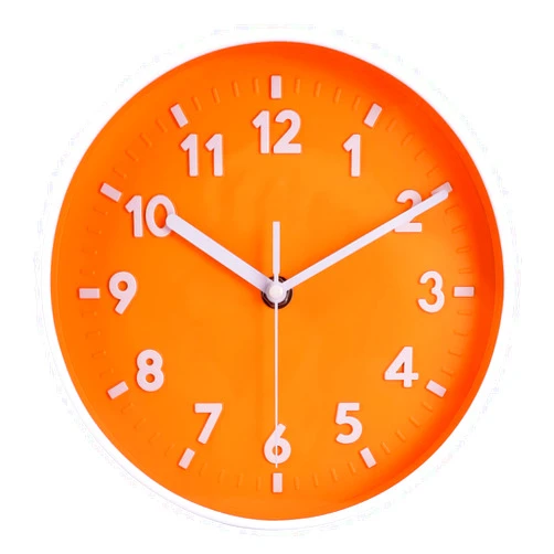 Topkey 8 Inch Round Quiet Wall Clock Easy Read Big Numbers Kitchen Modern Non-Ticking Decorative Wall Clock for Bedroom Office School- Orange