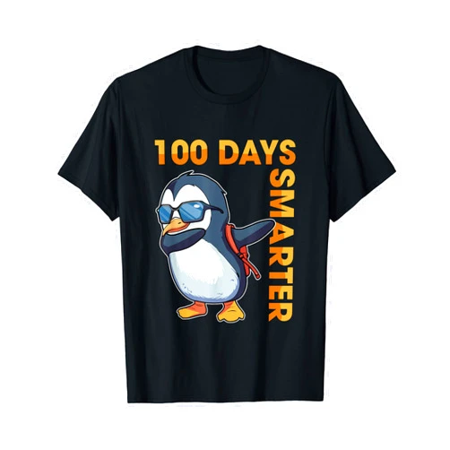 Happy 100th Day of School Gift Cute 100 Days Smarter Funny Dabbing Penguin Happy 100th Day T-Shirt