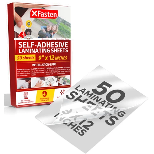 XFasten Self-Adhesive Laminating Sheets, 9 x 12 Inches (50-Pack), 4.76 Thickness