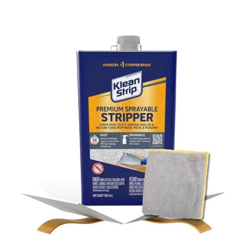 GROVE Klean Strip Sprayable Fast Paint and Varnish Stripper 1 qt Can Bundle with Microfiber Cloth – Fast Acting Paint Remover for Wood, Metal, and Masonry – for Furniture, Brick, and Floor - (2 Items)