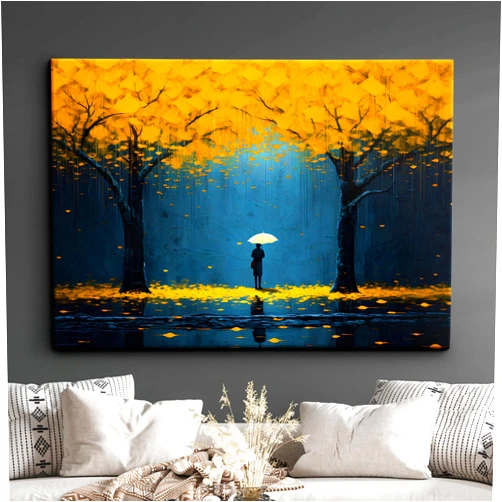 Custom Woman Umbrella Golden Leafs Falling Abstract Poster Wall Art Poster Print Home Kitchen Office Living Bedroom Decor Print,286