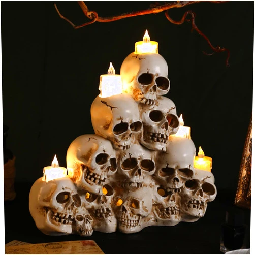 Yinns Skulls Candle Holder Halloween Decorations, Spooky Skeleton Halloween Decor Statue, Horror Resin Halloween Skull Figurine for Scene Decoration Indoor Outdoor Party, 12 Inch