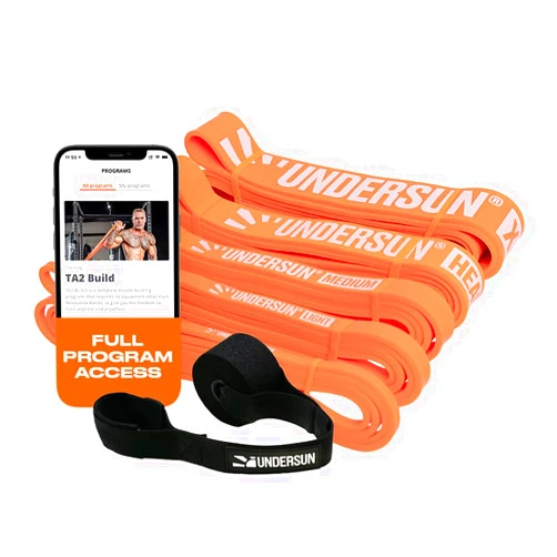 Undersun Fitness Home Gym & Exercise Equipment - Muscle Building Workout Program with 5-Band Home Workout Resistance Rubber Bands Set- 5 Different Levels of Resistance Bands.