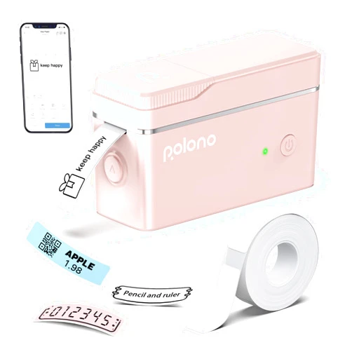 POLONO P31S Label Maker Machine with Tape, Portable Thermal Printer, Portable Bluetooth Label Printer for Organizing Storage Office Home, Sticker Maker Mini Label Maker with Multiple Templates, Pink