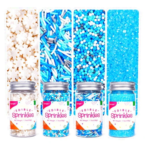 Sujoygar Blue Sprinkles for Cake Decorating, Edible Winter Sprinkles Set for Cupcake Toppers, White Snowflake Sprinkles, Blue Sugar Sanding Sprinkles for Baking Cookies Dounts Christmas decoration(7.04 Oz)