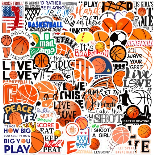 BUSSLANDY 50Pcs Basketball Sticker Love Basketball Stickers for Adults Vinyl Waterproof Stickers for Water Bottles,Laptop, Party Supplies kateboard Guitar (Basketball)