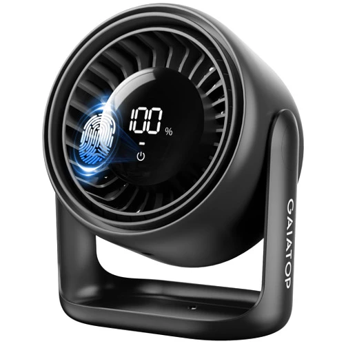 Gaiatop Desk Fan with Touch Control, 4000mAh Battery, 5 Speeds Ultra Quiet Bedroom Fan with LED Display, 90° Tilt, 7.7 Inch USB-C Rechargeable Desktop Fan for Dorm Office Room Home Office, Black