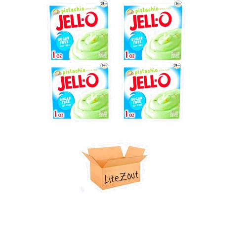 LiteZout Jell-O Zero Sugar Pistachio Instant Pudding & Pie Filling Mix 1 oz Box (Pack of 4), by Litezout