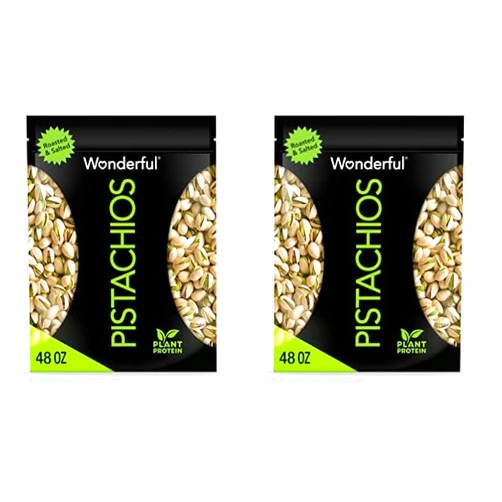 Wonderful Pistachios In Shell, Roasted and Salted Nuts, 48 Ounce Resealable Bag - Healthy Snack, Protein Snack, Pantry Staple (Pack of 2)