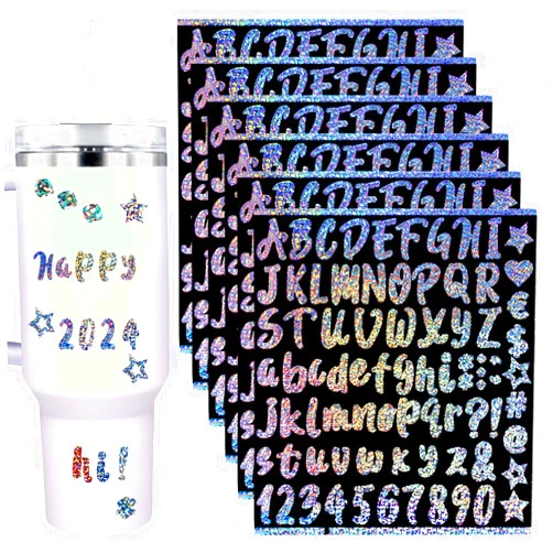 XIHIRCD 6 Sheets Vinyl Letters Stickers, Colorful Glitter Vinyl Alphabet Name Stickers Capital Letter Stickers Small Letter Stickers Scrapbook Waterproof Adhesive Water Bottle Stickers for Stanley Cups