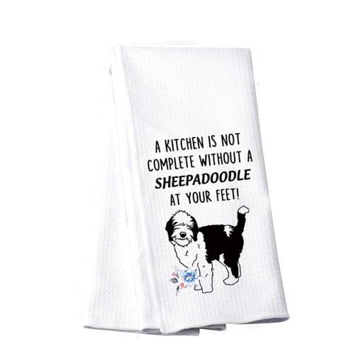 PWHAOO A Kitchen is Not Complete without A Sheepadoodle Kitchen Towel Sheepadoodle Lover Gift (Sheepadoodle towel)