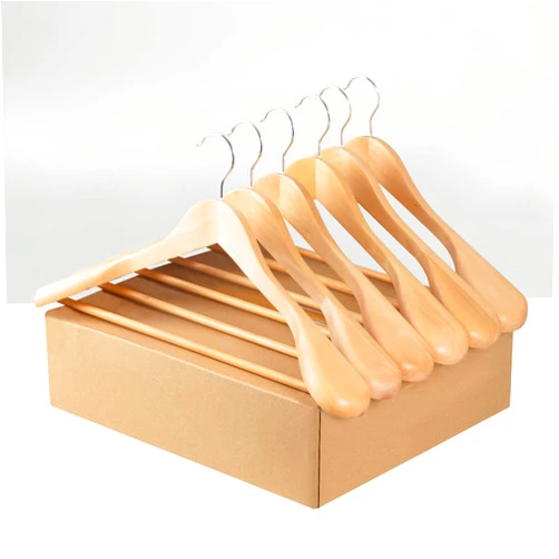 ELONG HOME Suit Hangers, 6 Pack Heavy Duty Wooden Hangers with Extra Wide Shoulder, 17.5″ Luxury Coat Hangers for Closet, Natural Hangers with 360° Swivel Hook & Strong Pant Bar