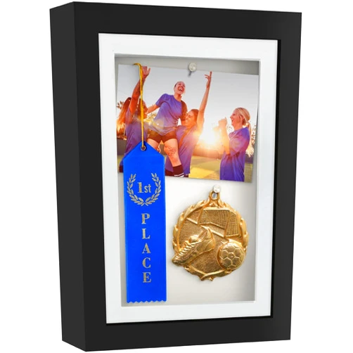 Americanflat 5x7 Shadow Box Frame with Shatter-Resistant Glass - Use as 4x6 Frame with Mat or 5x7 Frame Without Mat - Silhouette Collection - Black with Soft Linen Back