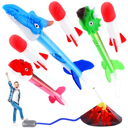 Pokiiulk Dinosaur Rocket Launcher for Kids - includes 6 Foam Rockets,Up to 100 ft-Fun Outdoor Toys for Kids,Dinosaur Toys,Birthday Gifts for 5 6 7 8+ Year Old Boys Girls