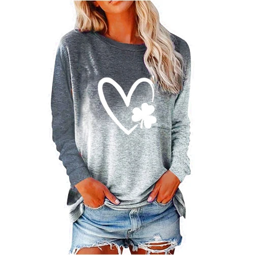 Yubnlvae Tops for Women 2024 Fall Crewneck Long Sleeve Cute Love Heart Graphic Sweatshirts Lightweight Loose Fit Pullover Top