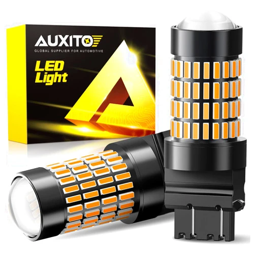 AUXITO 3157 LED Bulbs Amber, 500% Brighter 3056 3156 3057 4157 LED 102-SMD Chipsets with Projector for Turn Signal Blinker Marker Reverse Back Up Parking Lights, Pack of 2