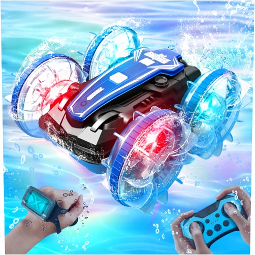 ENERHAMP Toys for Ages 5-13, Amphibious Remote Control Car, 2.5GHz 4WD 131Ft 360° Rotation, 180° Flip，60Mins Play, Rechargeable Gesture Rc Car with LED, Battery, Kid Toys, Christmas, Birthday Gifts
