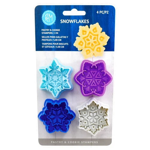 R&M Christmas, Winter Pastry & Cookie Cutter Set of 4, Assorted Colors and Designs, Winter, Frozen, Snowflakes. 2 Inch Cookie Cutter