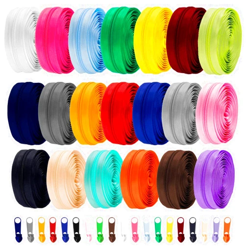 WILLBOND 60 Yards 20 Pcs Sewing Zippers Bulk #5 Nylon Coil Zippers Assorted Zipper for Sewing with 200 Zipper Sliders for DIY Tailor Crafts Supplies (20 Color)