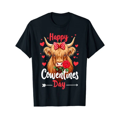 Highland Valentine Cow Lover Valentine Apparel Happy Cowentines Day Highland Cow Valentines Day Funny Heart T-Shirt