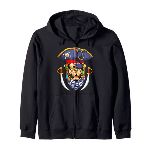 Funny Dogue De Bordeaux Dog Lovers Dogue De Bordeaux Pirate Funny Halloween Bordeaux Mastiff Zip Hoodie